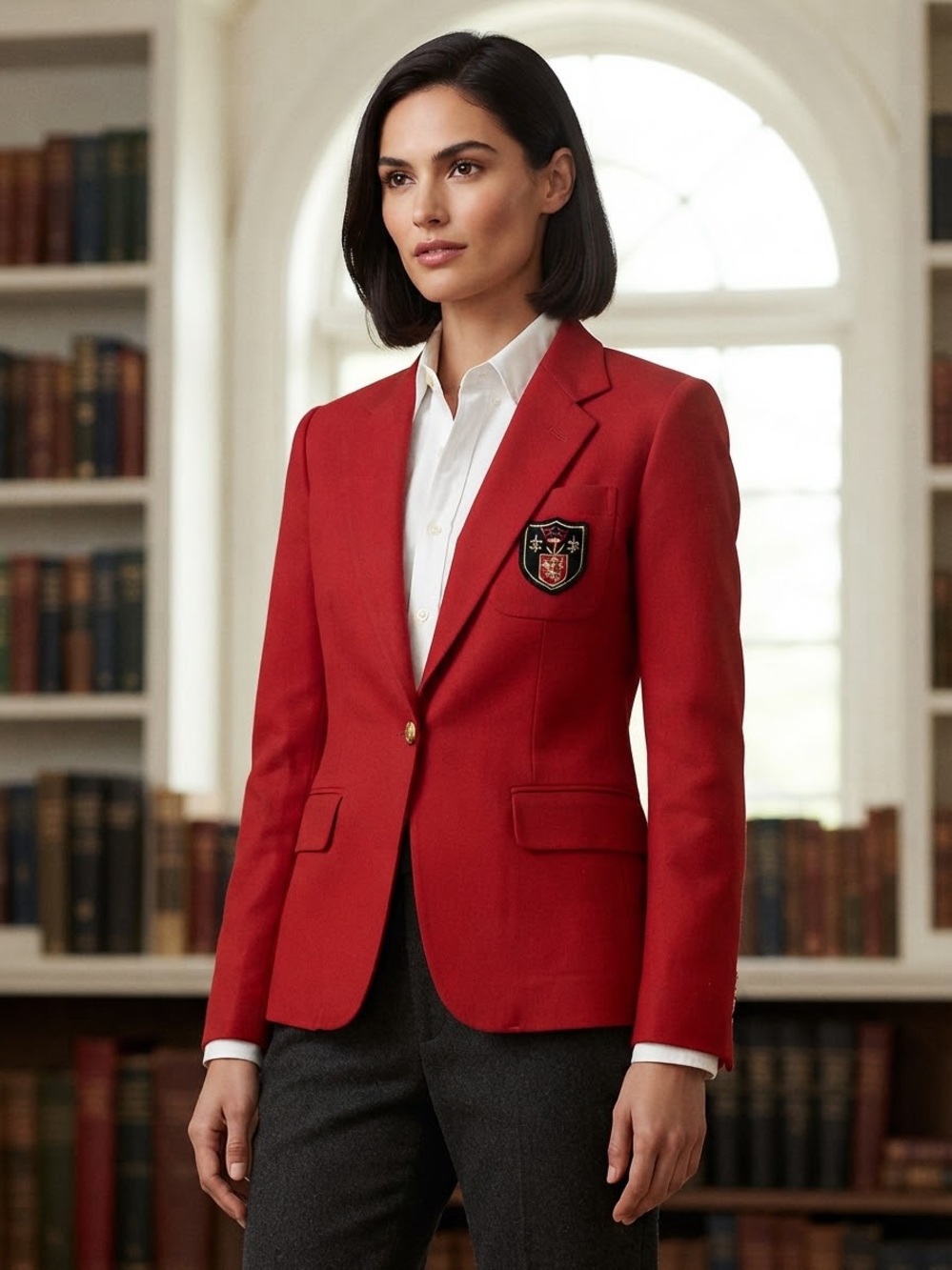 VINTAGE Red Wool Blazer with Crest Patch